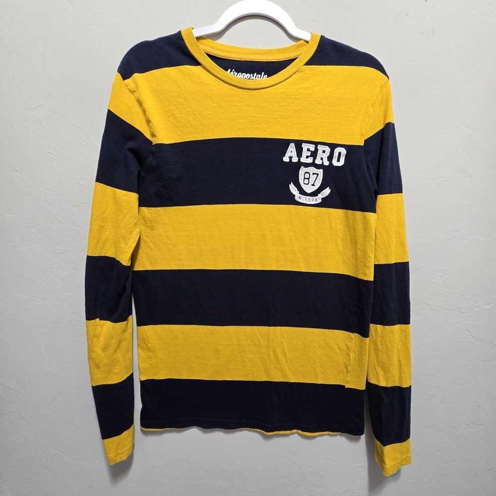 Aeropostale Shirt Mens Medium Embroidered Long Sleeve Striped Casual